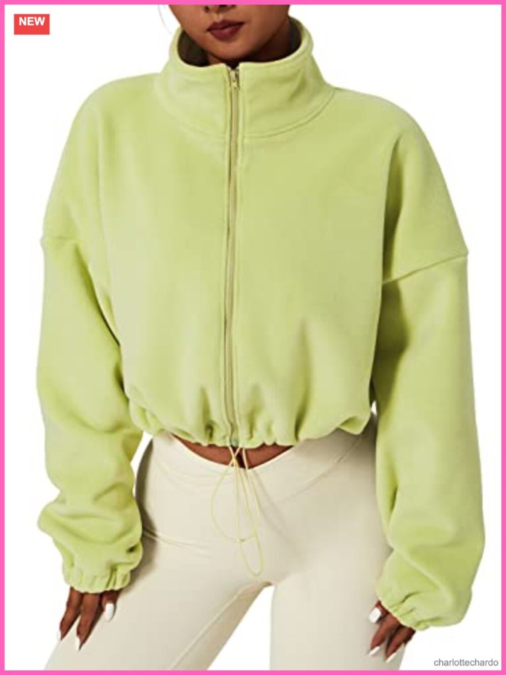 Full Zip Fleece Short Jacket Warm Winter Long Sleeve Stand Collar Sherpa Crop